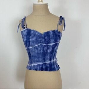 Emory Park Womens Tank Top Blue Tie Dye Smocked Medium